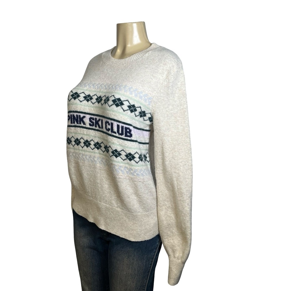 PINK Victoria's Secret Ski Club Fair Isle Sweater Cream Navy Blue Womens Size S